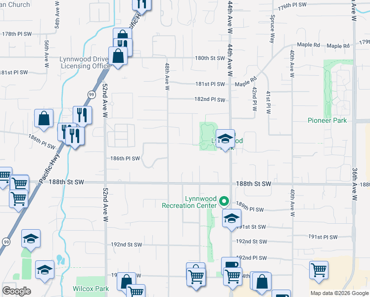 map of restaurants, bars, coffee shops, grocery stores, and more near 4630 185th Pl SW in Lynnwood