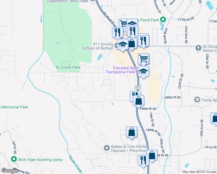 map of restaurants, bars, coffee shops, grocery stores, and more near 1500 183rd Street Southeast in Bothell