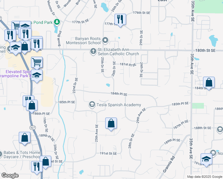 map of restaurants, bars, coffee shops, grocery stores, and more near 18332 26th Drive Southeast in Bothell