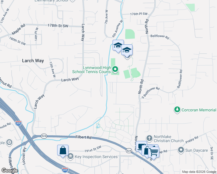 map of restaurants, bars, coffee shops, grocery stores, and more near 708 184th Street Southwest in Bothell