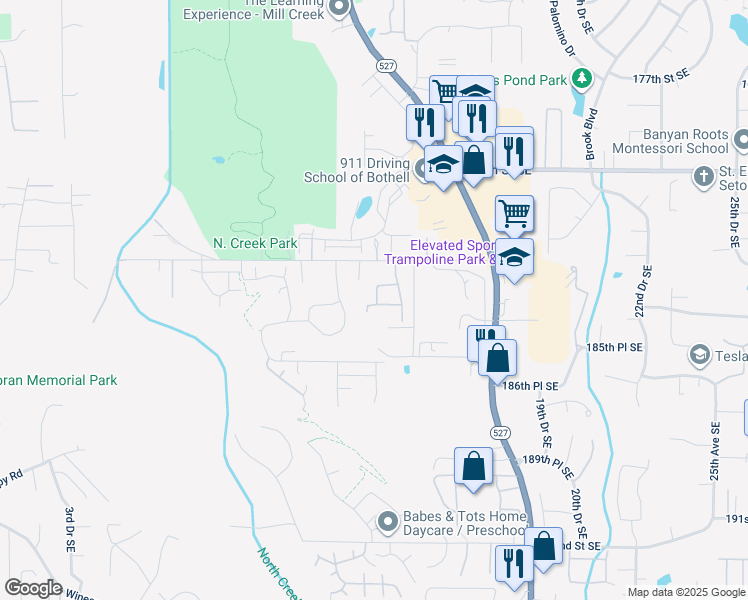 map of restaurants, bars, coffee shops, grocery stores, and more near 18406 13th Drive Southeast in Bothell