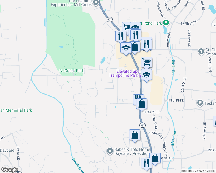 map of restaurants, bars, coffee shops, grocery stores, and more near 1500 183rd Street Southeast in Bothell