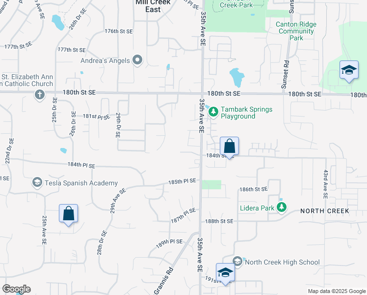map of restaurants, bars, coffee shops, grocery stores, and more near 18228 34th Avenue Southeast in Bothell