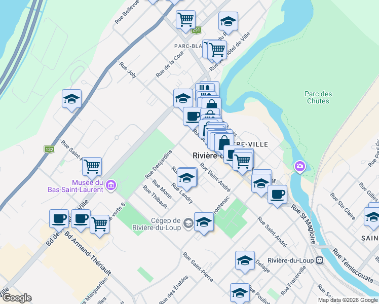 map of restaurants, bars, coffee shops, grocery stores, and more near 37 Rue Saint-André in Rivière-du-Loup