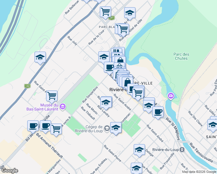 map of restaurants, bars, coffee shops, grocery stores, and more near 37 Rue Saint-André in Rivière-du-Loup
