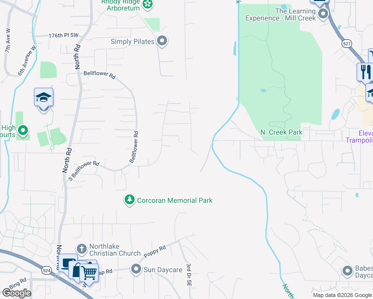 map of restaurants, bars, coffee shops, grocery stores, and more near 18304 3rd Drive Southeast in Bothell