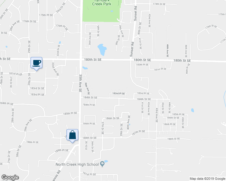 map of restaurants, bars, coffee shops, grocery stores, and more near 18308 38th Drive Southeast in Bothell