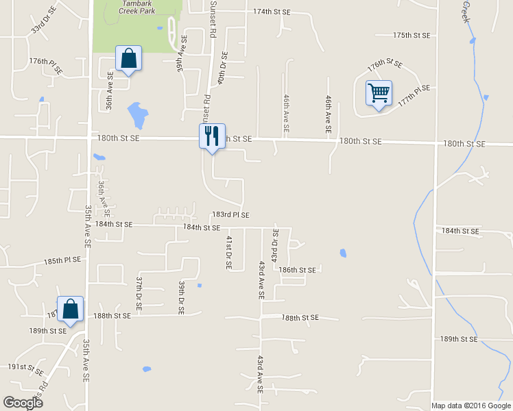 map of restaurants, bars, coffee shops, grocery stores, and more near 18221 42nd Drive Southeast in Bothell