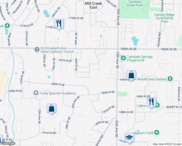 map of restaurants, bars, coffee shops, grocery stores, and more near 3118 183rd Street Southeast in Bothell