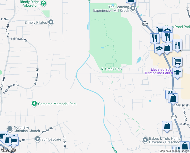 map of restaurants, bars, coffee shops, grocery stores, and more near 815 183rd Place Southeast in Bothell