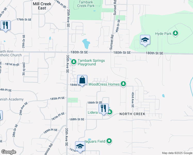 map of restaurants, bars, coffee shops, grocery stores, and more near 18308 38th Drive Southeast in Bothell