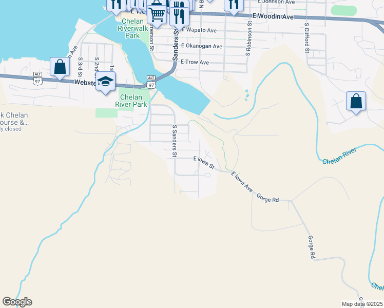 map of restaurants, bars, coffee shops, grocery stores, and more near 327 East Iowa Avenue in Chelan