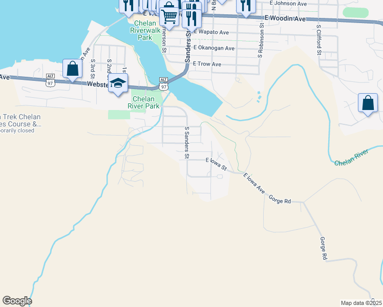 map of restaurants, bars, coffee shops, grocery stores, and more near 915 South Sanders Street in Chelan