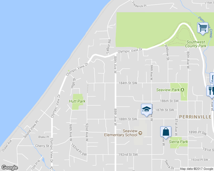 map of restaurants, bars, coffee shops, grocery stores, and more near 18403 90th Avenue West in Edmonds