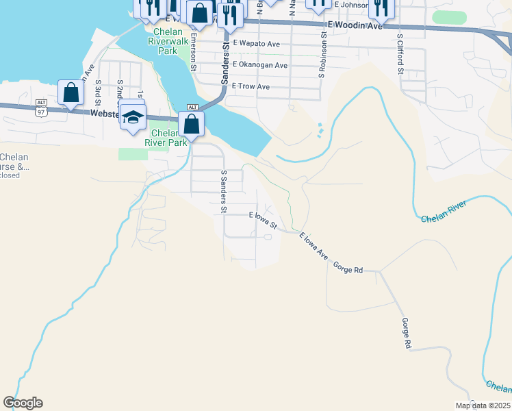 map of restaurants, bars, coffee shops, grocery stores, and more near 327 East Iowa Avenue in Chelan