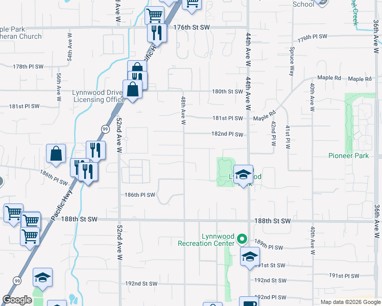 map of restaurants, bars, coffee shops, grocery stores, and more near 18328 48th Avenue West in Lynnwood