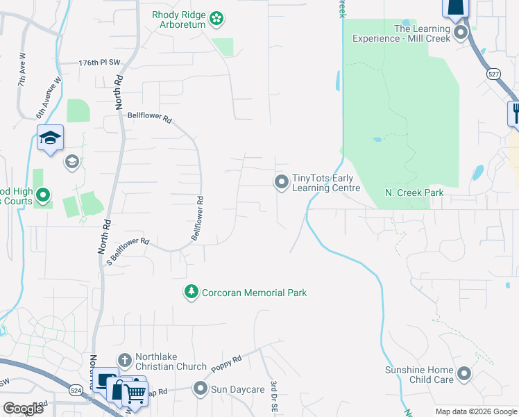 map of restaurants, bars, coffee shops, grocery stores, and more near 18304 3rd Drive Southeast in Bothell