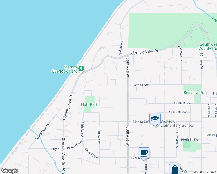 map of restaurants, bars, coffee shops, grocery stores, and more near 9010 184th St SW in Edmonds