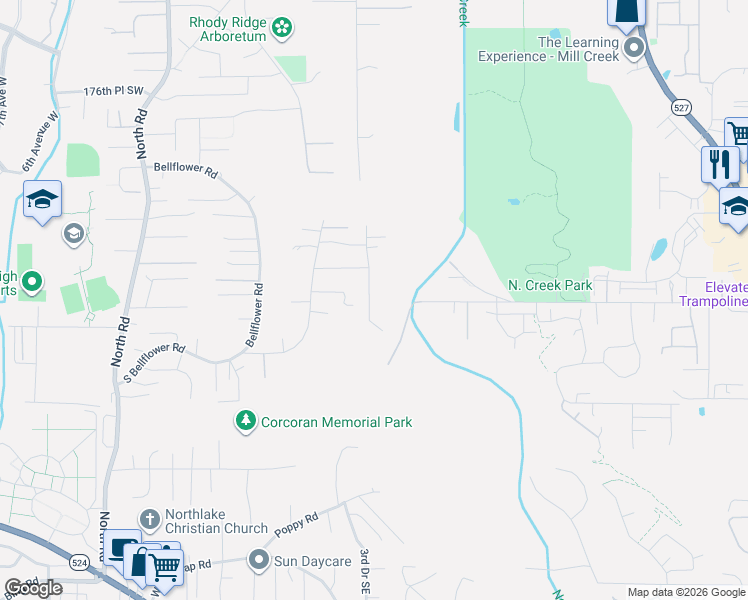 map of restaurants, bars, coffee shops, grocery stores, and more near 18231 3rd Drive Southeast in Bothell