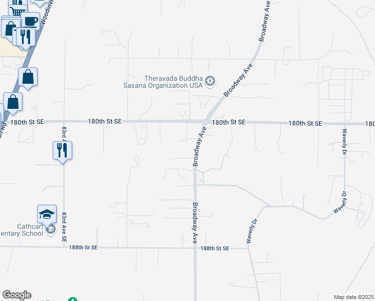 map of restaurants, bars, coffee shops, grocery stores, and more near 18104 Broadway Avenue in Snohomish