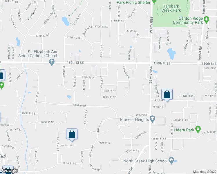 map of restaurants, bars, coffee shops, grocery stores, and more near 3008 182nd Place Southeast in Bothell