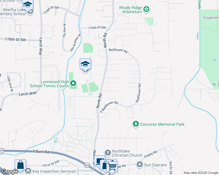 map of restaurants, bars, coffee shops, grocery stores, and more near 18231 2nd Place West in Bothell