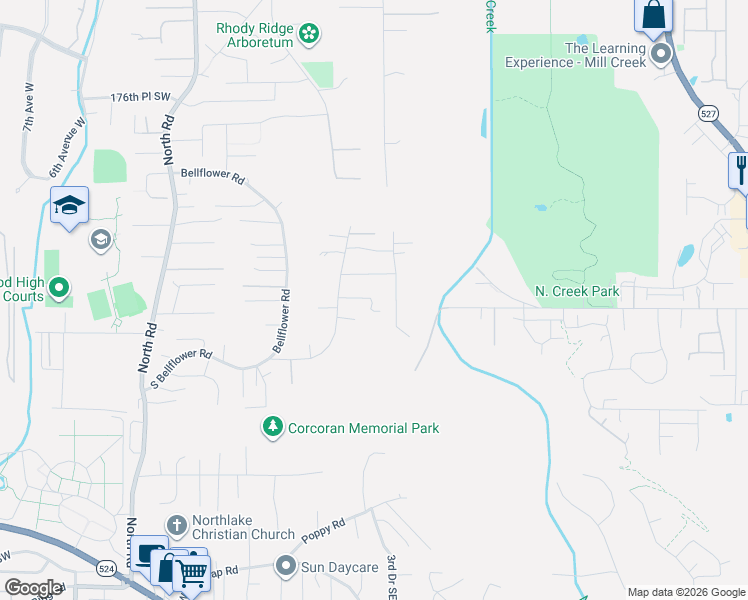 map of restaurants, bars, coffee shops, grocery stores, and more near 323 182nd Place Southeast in Bothell