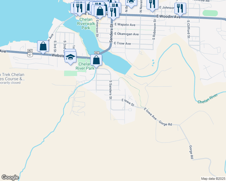 map of restaurants, bars, coffee shops, grocery stores, and more near 915 South Sanders Street in Chelan