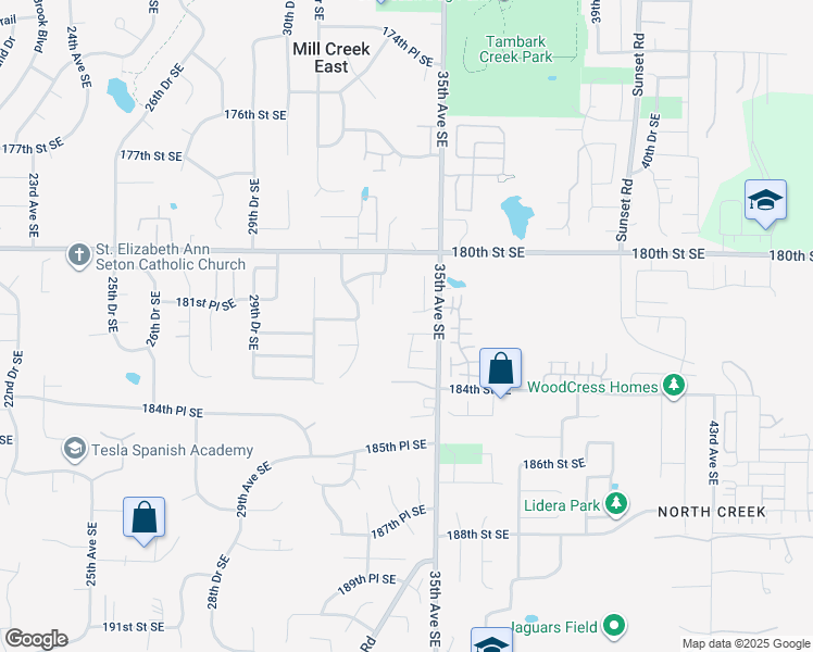 map of restaurants, bars, coffee shops, grocery stores, and more near 18228 34th Avenue Southeast in Bothell