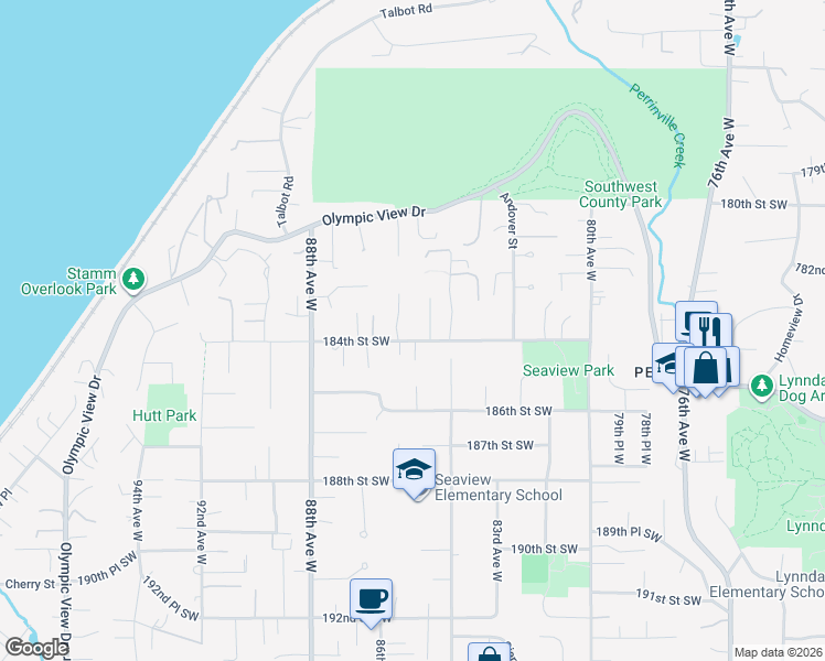 map of restaurants, bars, coffee shops, grocery stores, and more near 8516 184th Street Southwest in Edmonds