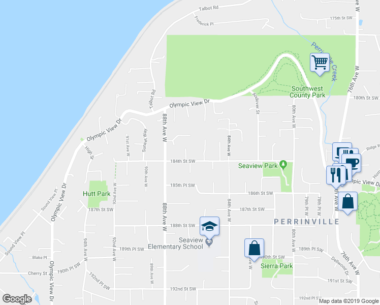 map of restaurants, bars, coffee shops, grocery stores, and more near 8628 182nd Place Southwest in Edmonds