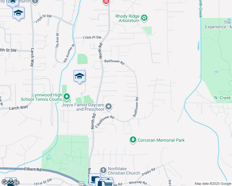 map of restaurants, bars, coffee shops, grocery stores, and more near 121 182nd Street Southeast in Bothell