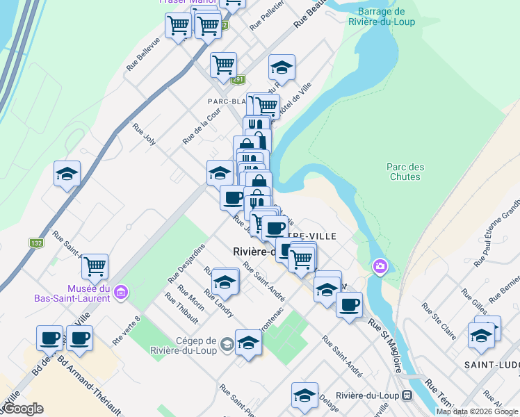 map of restaurants, bars, coffee shops, grocery stores, and more near 287 Rue Lafontaine in Rivière-du-Loup