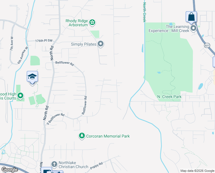 map of restaurants, bars, coffee shops, grocery stores, and more near 18111 Baldwin Road in Bothell
