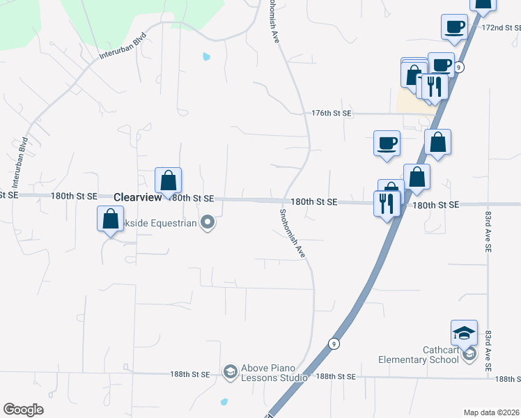 map of restaurants, bars, coffee shops, grocery stores, and more near 7222 180th Street Southeast in Snohomish