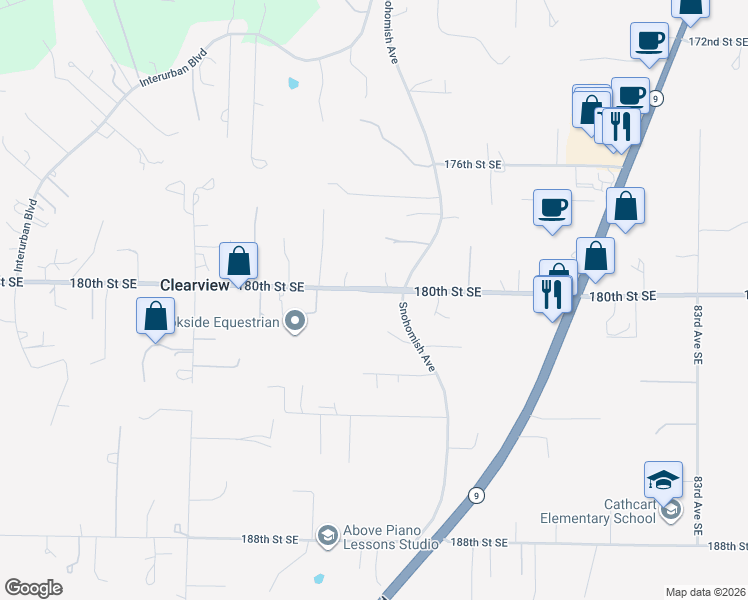 map of restaurants, bars, coffee shops, grocery stores, and more near 7222 180th Street Southeast in Snohomish
