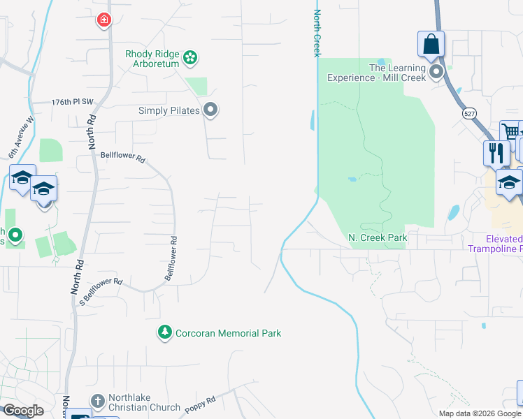 map of restaurants, bars, coffee shops, grocery stores, and more near 18105 3rd Drive Southeast in Bothell