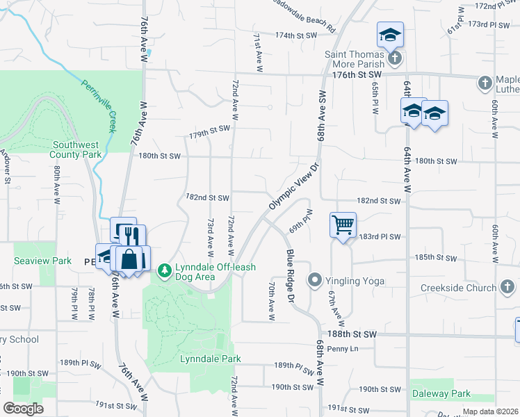 map of restaurants, bars, coffee shops, grocery stores, and more near 7025 182nd Place Southwest in Edmonds