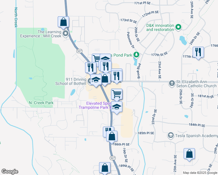 map of restaurants, bars, coffee shops, grocery stores, and more near 18107-18205 Bothell Everett Hwy in Bothell