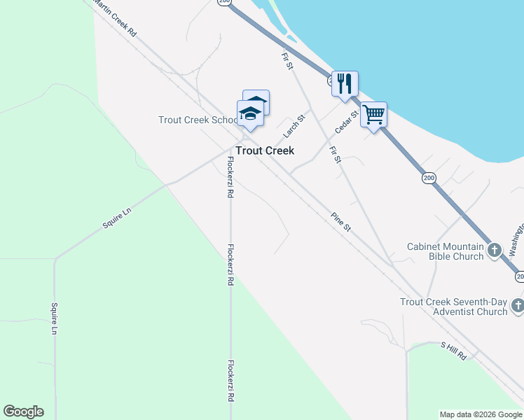 map of restaurants, bars, coffee shops, grocery stores, and more near 14 Old Cottonwood Lane in Trout Creek