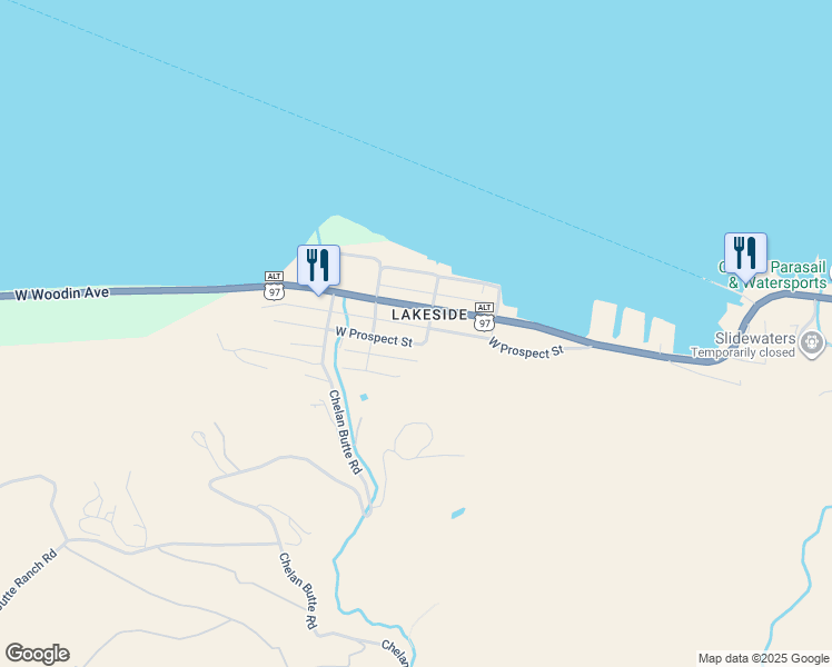 map of restaurants, bars, coffee shops, grocery stores, and more near 2108 West Prospect Street in Chelan