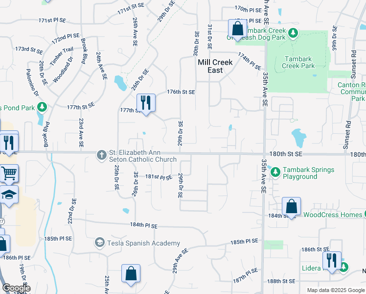 map of restaurants, bars, coffee shops, grocery stores, and more near 17921 29th Drive Southeast in Bothell