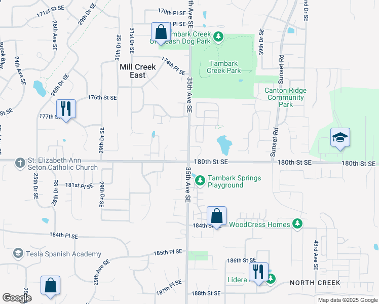 map of restaurants, bars, coffee shops, grocery stores, and more near 17927 35th Avenue Southeast in Bothell