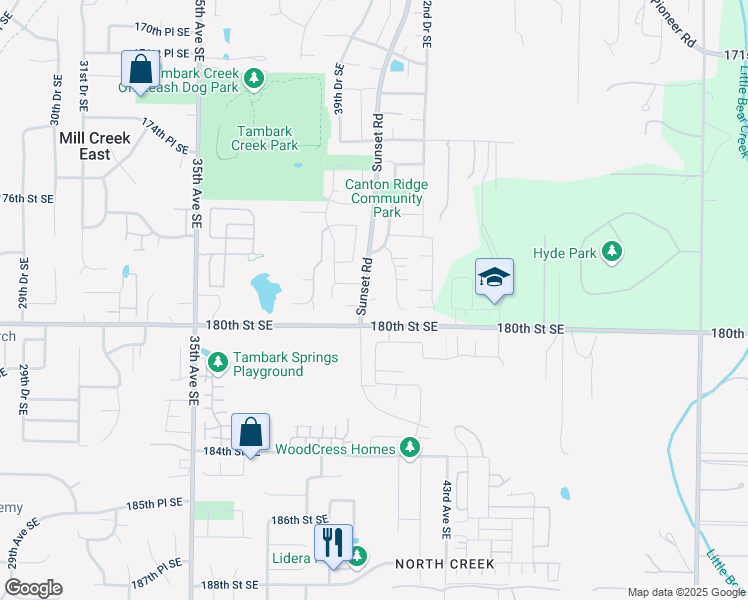 map of restaurants, bars, coffee shops, grocery stores, and more near 17919 Sunset Road in Bothell