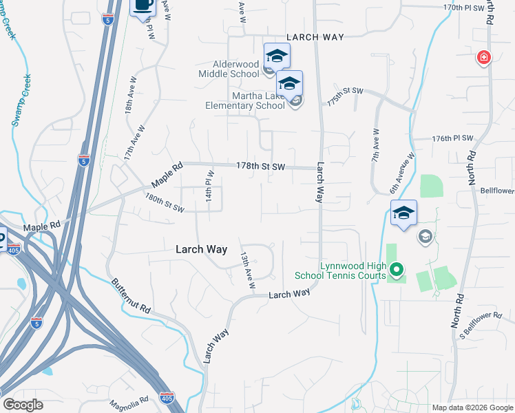 map of restaurants, bars, coffee shops, grocery stores, and more near 17924 12th Place West in Lynnwood