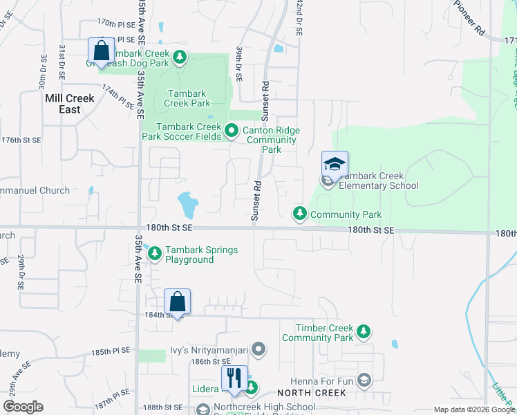 map of restaurants, bars, coffee shops, grocery stores, and more near 17923 Sunset Road in Bothell