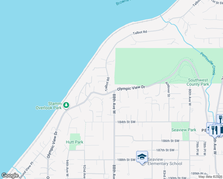 map of restaurants, bars, coffee shops, grocery stores, and more near 8809 Olympic View Drive in Edmonds