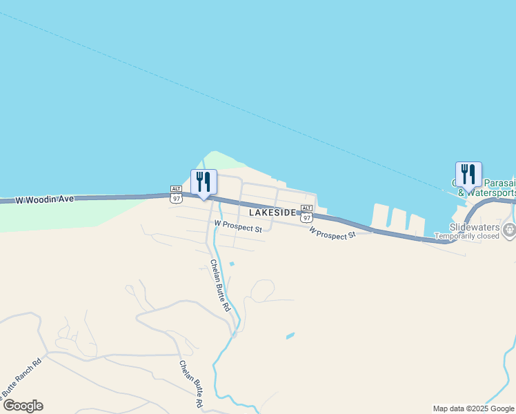 map of restaurants, bars, coffee shops, grocery stores, and more near 2108 West Prospect Street in Chelan