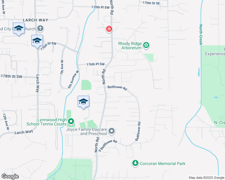 map of restaurants, bars, coffee shops, grocery stores, and more near 18001 North Road in Bothell