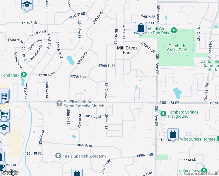 map of restaurants, bars, coffee shops, grocery stores, and more near 17801 29th Drive Southeast in Bothell
